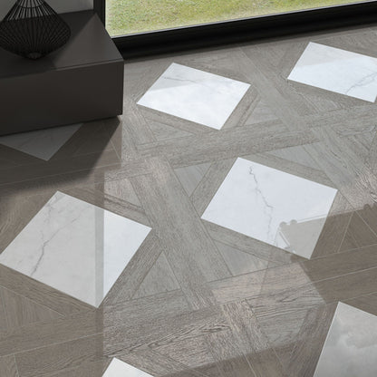 Cricket wood and marble effect tile flooring