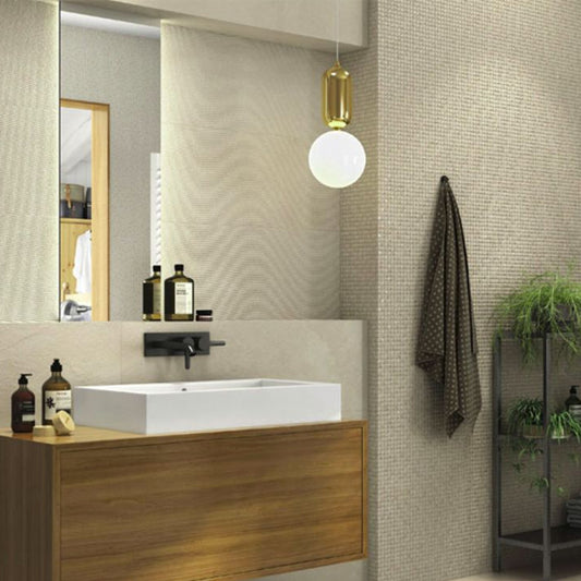 Bathroom with beige tiles