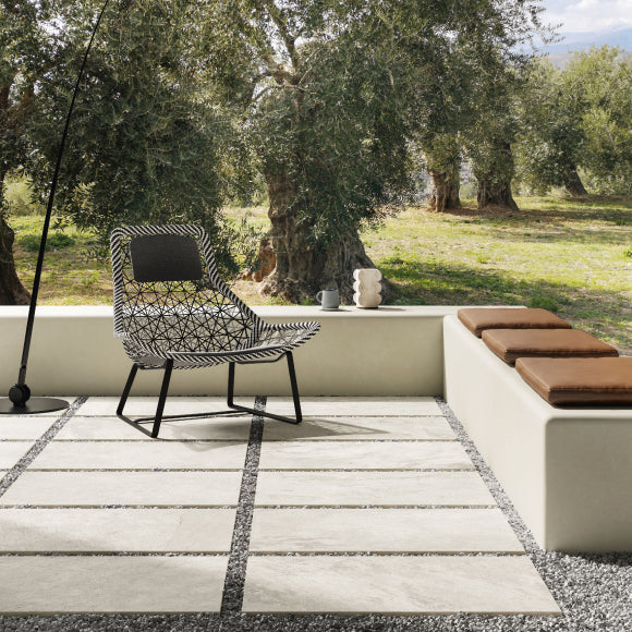 Lavaredo porcelain paving range in garden