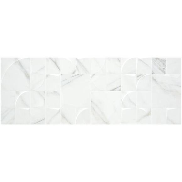 White marble effect wall tile with qube design